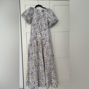 ME+EM Blue, White & Yellow Floral Puff-Sleeve Dress